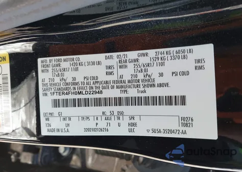 2021 Ford Ranger Xlt z USA, uszkodzony, nr VIN 1FTER4FH0MLD22948